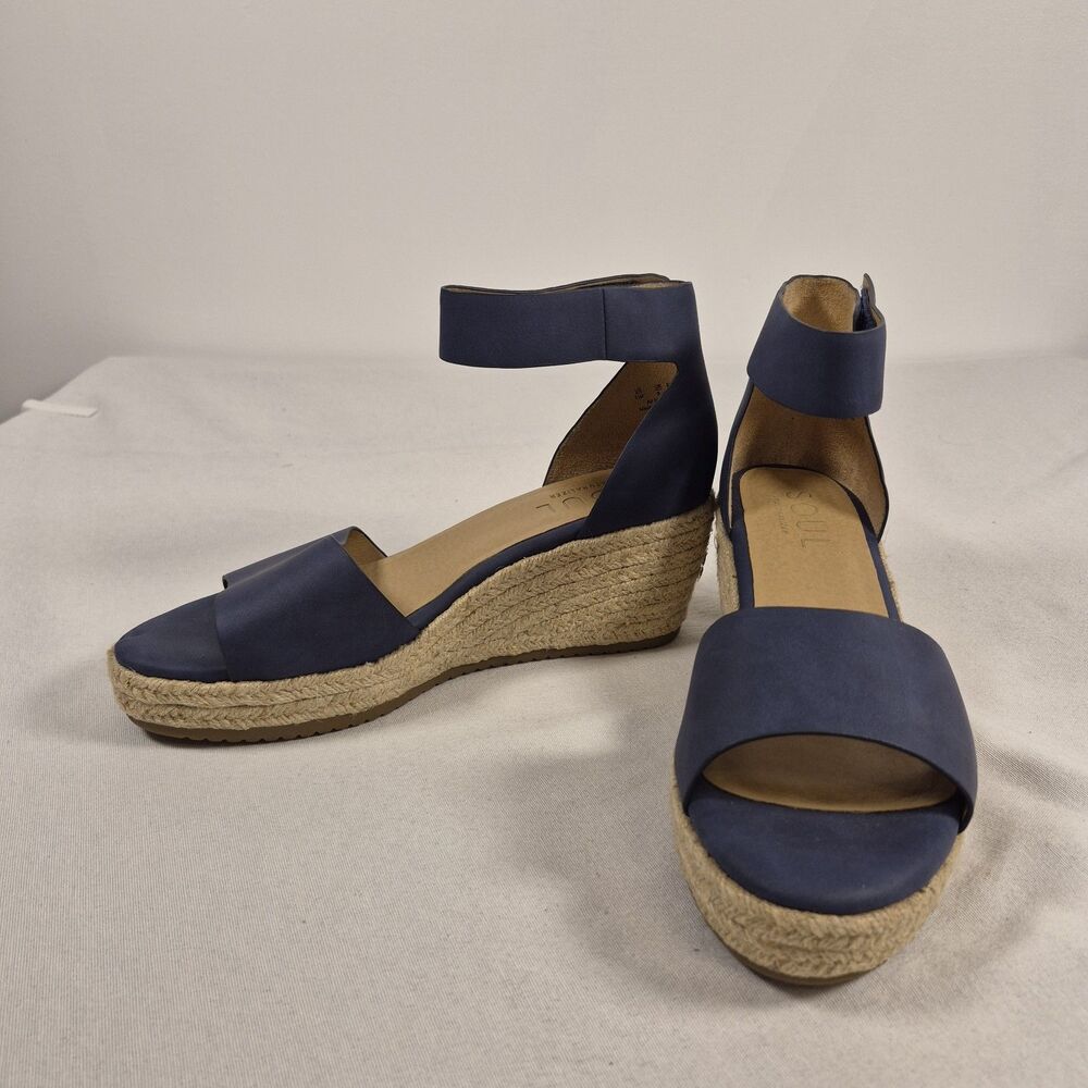 Soul Naturalizer Oakley Espadrille Sandals Women's Sz 11M Ankle Strap Wedge Blue